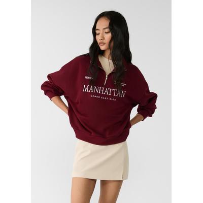 Stradivarius Embroidered zip-up sweatshirt Burgundy L
