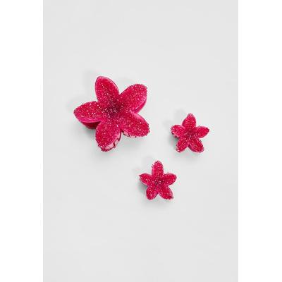 Stradivarius Set of 3 shiny floral hair clips Fuchsia OS