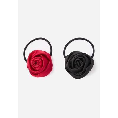 Plus Size Women's 2Pk Rosette Hair Tie by ELOQUII in Black And Wine (Size NO SIZE)