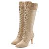 Stiefel LASCANA "Stiefelette, Langer Stiefel", Damen, Gr. 38, beige, Obermaterial: 100% Lederimitat. Futter: 100% Lederimitat. Decksohle: 100% Lederimitat. Laufsohle: 100% Synthetik, unifarben mit Farbeinsatz, casual, Schuhe, mit spitz zulaufender...