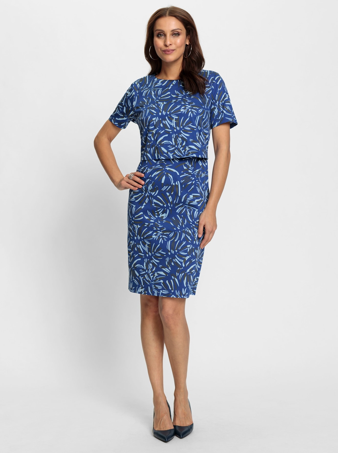 Druckkleid LADY "Kleid", Damen, Gr. 20, Kurzgrößen, blau (royalblau, graphit, bedruckt), 97% Baumwolle, 3% Elasthan, gemustert, mehrfarbig, kurz, Rundhals, Kleider Image