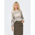 Strickpullover ONLY "ONLATIA L/S STRIPE PULLOVER KNT NOOS", Damen, Gr. S (36), beige (weißcap gray stripes:with nacreous cloud melange), Strick, Obermaterial: 50% Viskose, 27% Nylon, 23% Polyester, gestreift, modisch, regular fit hüftlang, Rundhals,...