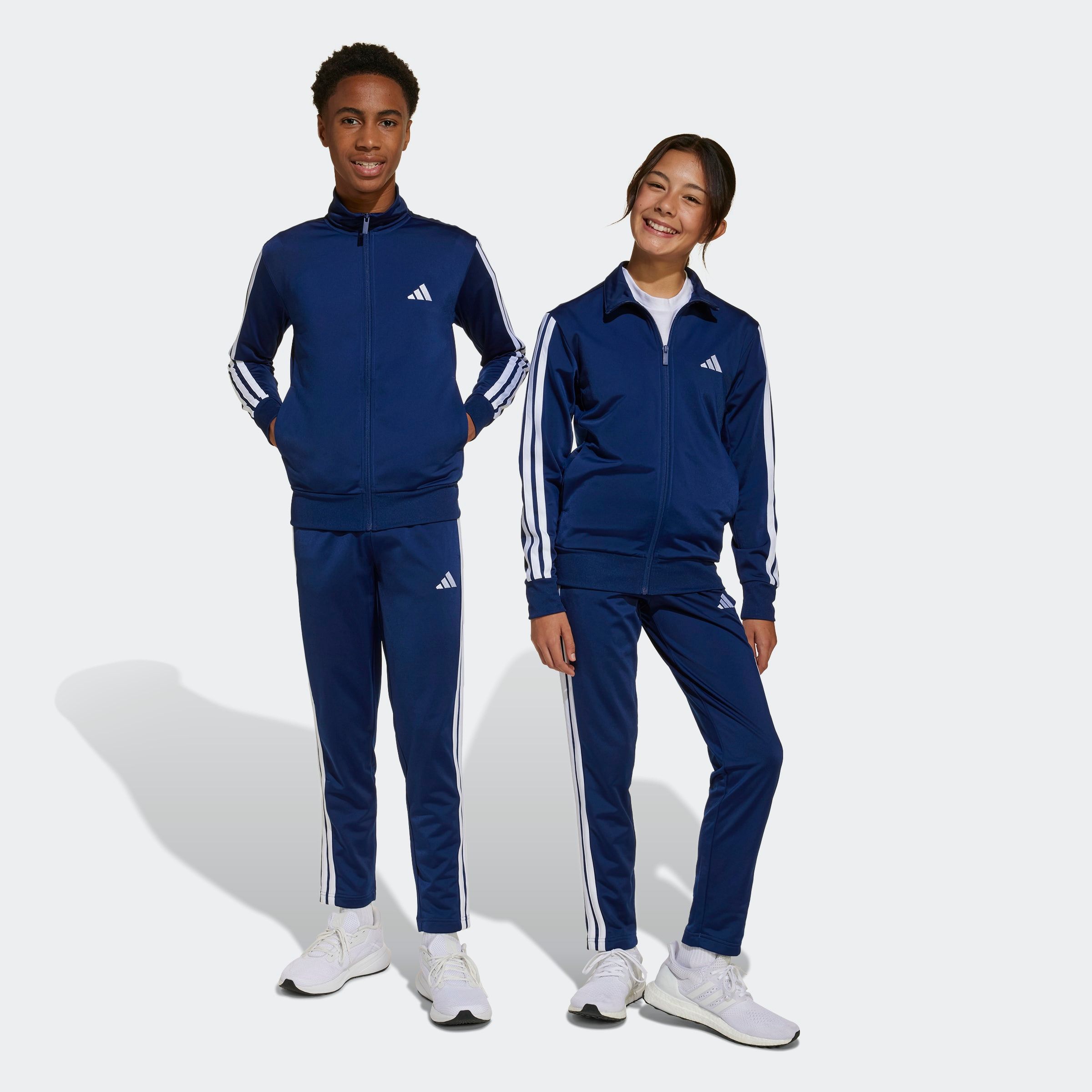 Trainingsanzug ADIDAS SPORTSWEAR "J 3S TR TS 205", Kinder, Gr. 176, blau (dunkelblau, weiß), Obermaterial: 100% Polyester, Sportanzüge Image