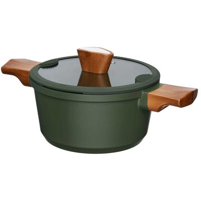 Kochtopf RESTO KITCHENWARE "Sadr, Bratentopf antihaftbeschichtet, im Geschenkkarton", grün (dunkelgrün), H:10,5cm L:33cm Ø:20cm, Töpfe, Kochtopf Fleischtopf, inkl. Glasdeckel mit Silikonrand und integrierten Abgießlöchern Image