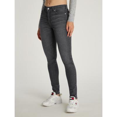 Skinny-fit-Jeans TOMMY JEANS "NORA MR SKNY", Damen, Gr. 33, Länge 30, schwarz (denim schwarz1), Denim/Jeans, Obermaterial: 92% Baumwolle, 6% Elastomultiester, 2% Elasthan, unifarben, casual, skinny fit knöchellang, Jeans, mit Waschung, mit Logo-Badge Image