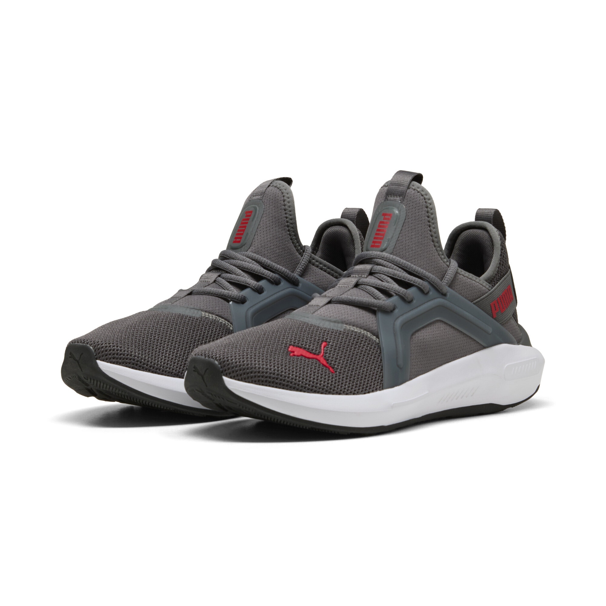 Laufschuh PUMA "Softride Enzo 5 Laufschuhe Erwachsene", Gr. 40.5, grau (cool schwarz gray for all time rot weiß), Obermaterial: Synthetik, Textil; Futter: Textil; Innensohle: Textil; Laufsohle: Gummi, Schuhe Image