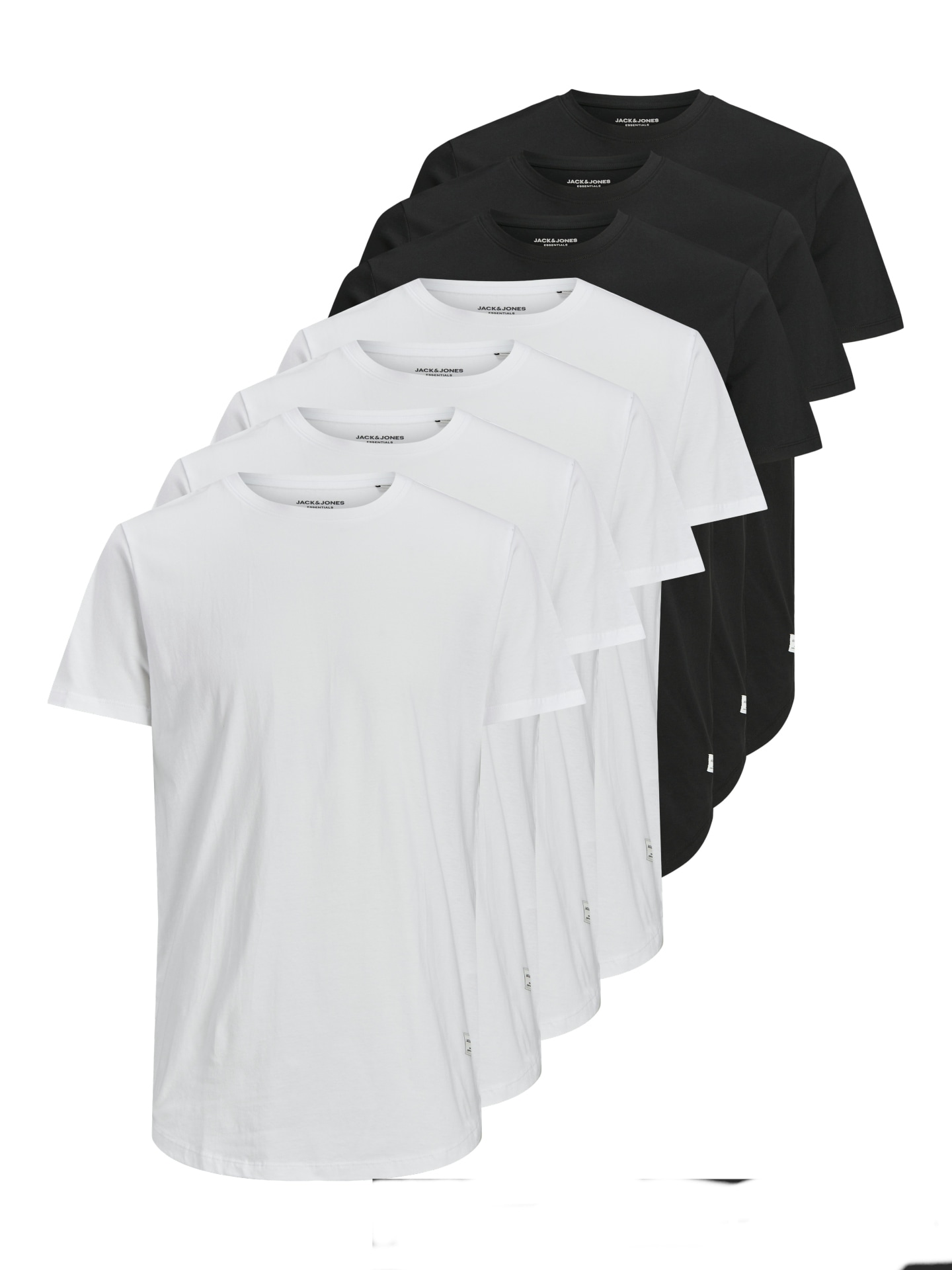 Rundhalsshirt JACK & JONES "JJENOA TEE SS CREW NECK 7PK MP NOOS", Herren, Gr. M, schwarz-weiß (schwarz, weiß), Single Jersey, Obermaterial: 100% Baumwolle, unifarben, normal normal, Rundhals, Shirts Rundhalsshirt