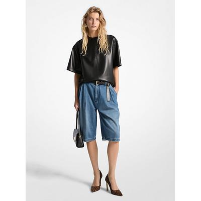 Michael Kors Pleated Bermuda Denim Shorts Blue 4