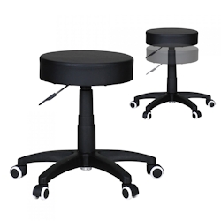 Büro- und Kosmetikhocker mit Leder-Optik, 360° drehbar, höhenverstellbar 44-55 cm, stabil. Schwarz, 50x50x55 cm | Kadima Design Image