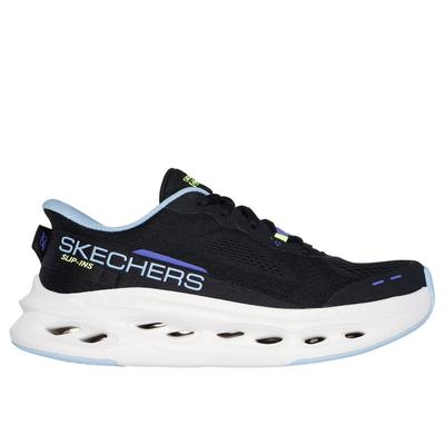 Skechers Women's Slip-ins: Max Cushioning Glide-Step Hands Free Slip-ins Sneaker | Size 7.0 | Black/Blue | Textile/Synthetic | Vegan | Machine Washable
