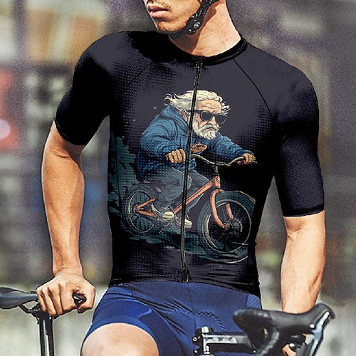 Herren Radtrikot Grafik Kurzarm Fahhrad T-Shirt Trikot mit 3 Gesäßtaschen Mountainbike MTB Schnelltrocknend Anatomisches Design Feuchtigkeitsableitend Atmungsaktiv Sport Schwarz Dunkelmarine Image