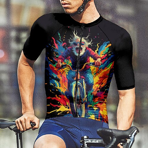 Herren Radtrikot Grafik Kurzarm Fahhrad T-Shirt Trikot mit 3 Gesäßtaschen Mountainbike MTB Schnelltrocknend Anatomisches Design Feuchtigkeitsableitend Atmungsaktiv Sport Schwarz Khaki Bekleidung Image