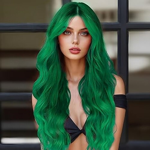 Perücken für Frauen, lockige Perücke mit Mittelscheitel, natürlich aussehende Perücken aus hitzebeständiger Kunstfaser für Cosplay, Halloween-Kostüm, den täglichen Gebrauch bei Partys Image