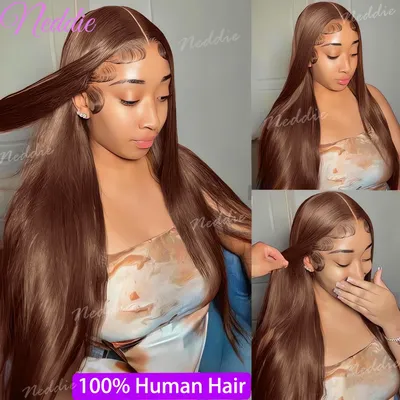 13X6 Chocolate Brown Lace Front Wigs 13X4 Bone Straight Human Hair 30 32 Inch Lace Frontal Colored Wig 100% Brazilian For Women