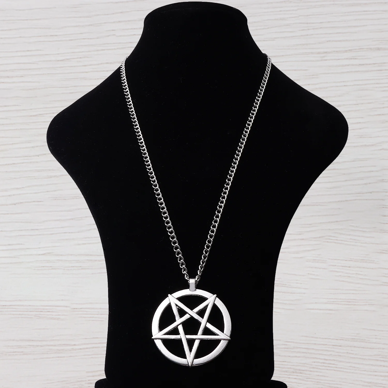 Pentacolo grande Pentagramma Rotondo Stella di David Collana con ciondolo Lunghezza regolabile Gioielli lunghi Catena a maglie girocollo Lagenlook 34"