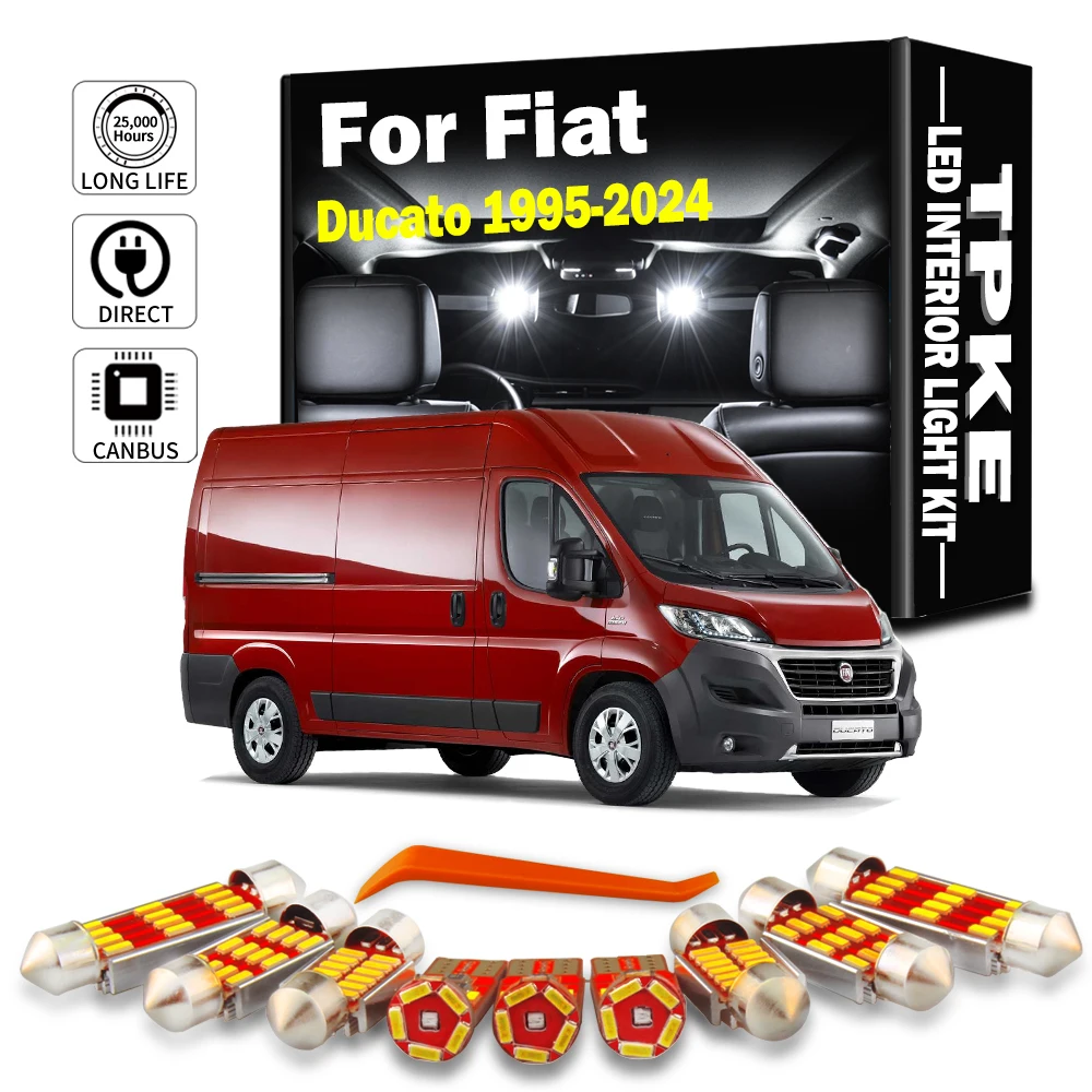 TPKE 12 pz Canbus Accessori Auto LED Interno Baule Portaoggetti Kit Luce Per Fiat Ducato 1995-2023 2024 Nessun Errore Mappa Cupola lampadine