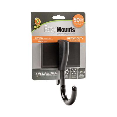 Duck Duck EasyMounts Medium Hook, Fiberglass, Black, 50 lb Capacity (DUC287214) Each Duck® Hangers/Hooks