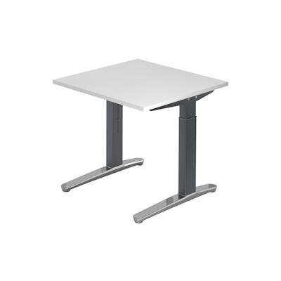 Hammerbacher Schreibtisch C-Fuß 80x80cm Weiß/Graphit-Alu poliert Image