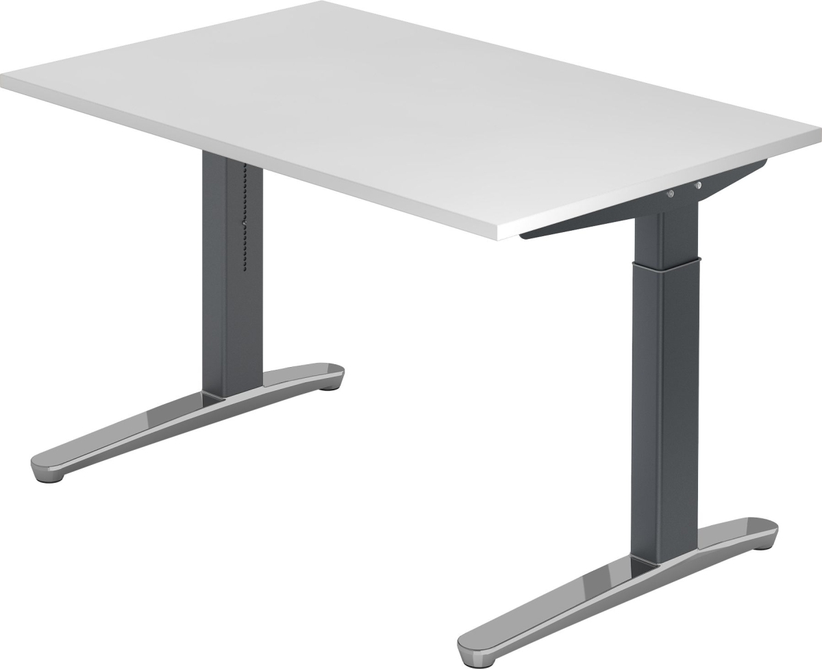 Hammerbacher Schreibtisch C-Fuß 120x80cm Weiß/Graphit-Alu poliert Image