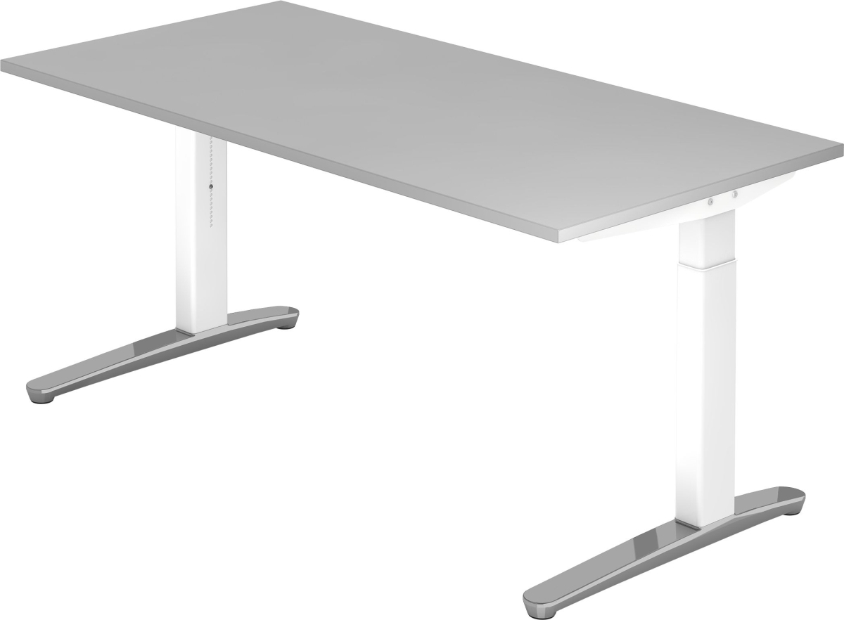 Hammerbacher Schreibtisch C-Fuß 160x80cm Grau/Weiß-Alu poliert Image