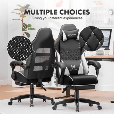 GTPLAYER Gaming Chair, High Back Leather Computer Gaming Chair with Footrest, Ergonomic Height