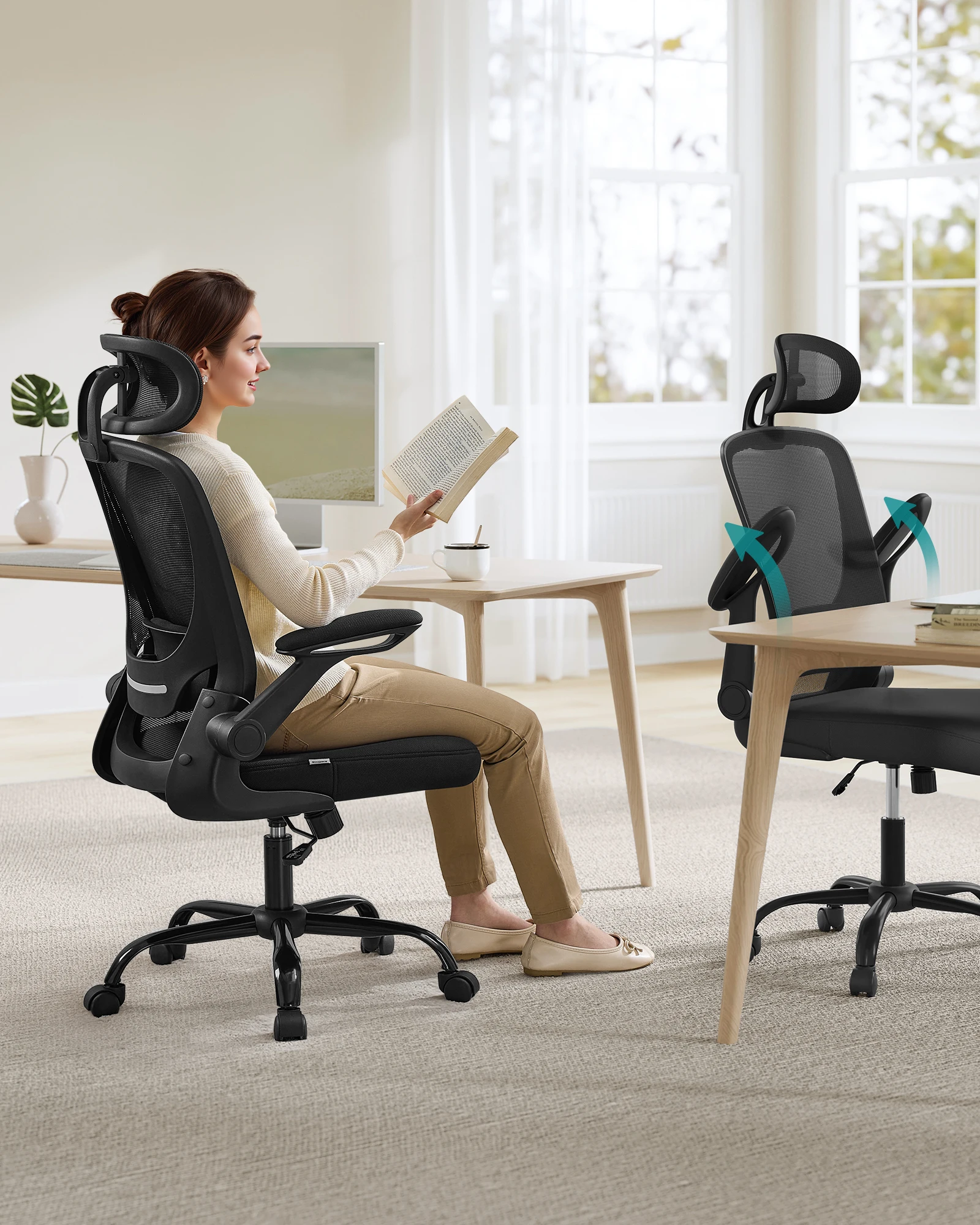 SONGMICS Bürostuhl, ergonomisch, Schreibtischstuhl, Drehstuhl mit Mesh Image
