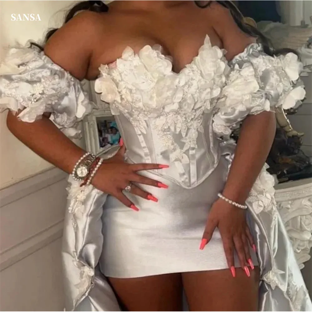 Sansa Formal Light Blue Satin Mini Evening Dress Heartshape Neck Wedding Dresses Sleeveless long Train vestidos de fiesta 2024