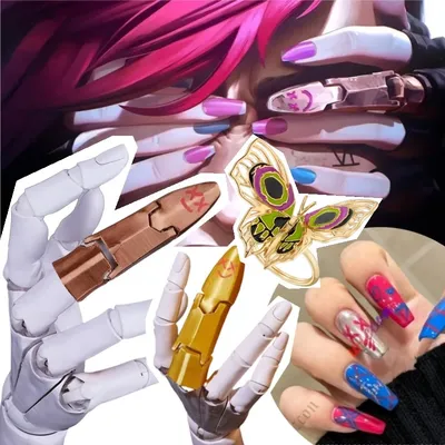 Arcane Jinx Cosplay Finger Abdeckungen Spiel LOL Roleplay Nagel Set Kostüm Requisiten Erwachsene Outfits Halloween Karneval Kostüm Zubehör Image