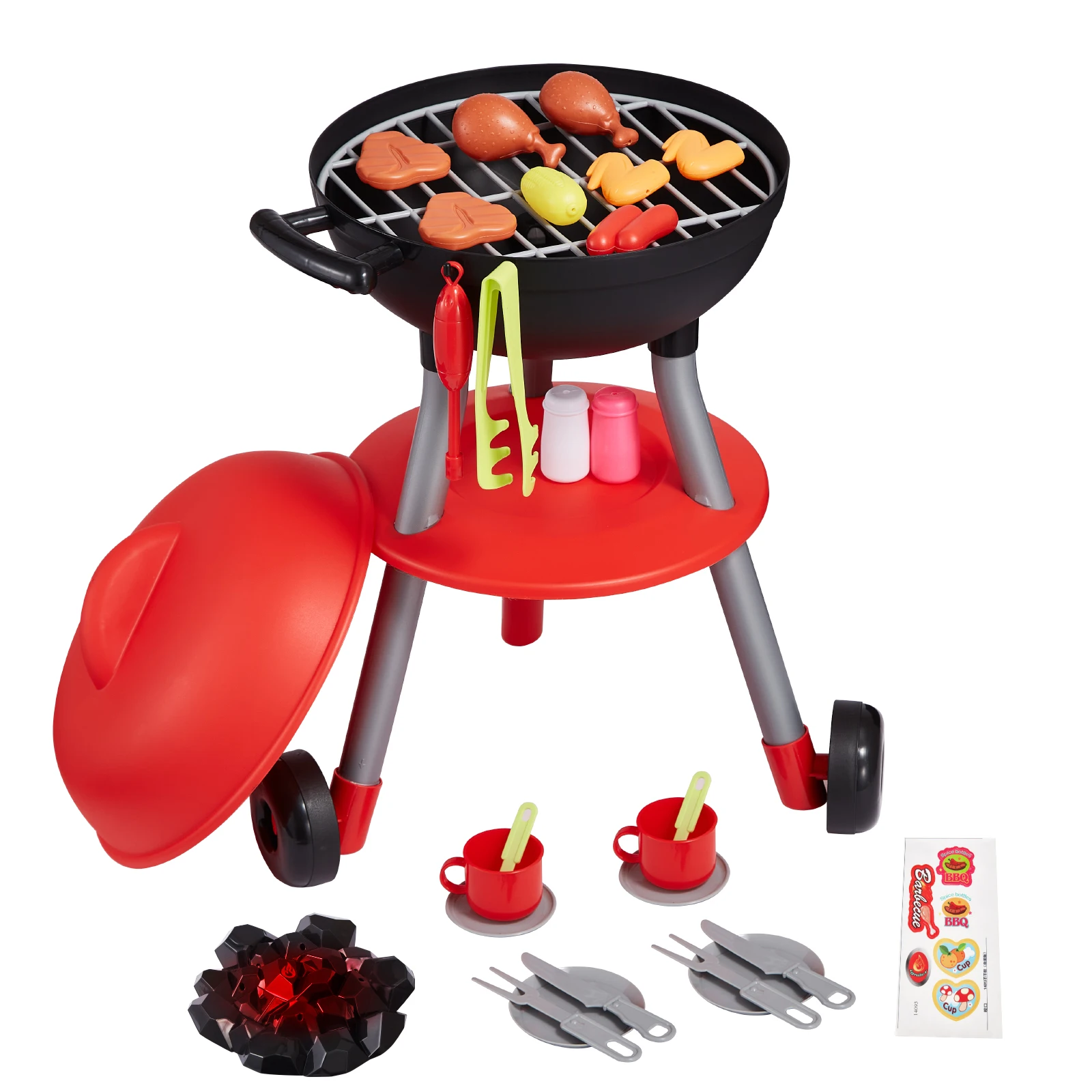 SucceBuy 28-teiliges BBQ-Grill-Spielzeug-Set, Montessori, Kochen, Grillen, Simulation, Lebensmittel, Spielset, Kinderküche, Spielzeug für Mädchen, Geburtstagsgeschenke Image