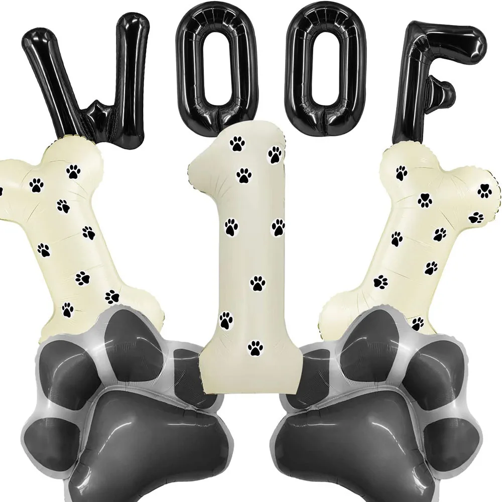 Hunde-Themenballon – Dekoration zum 5. Geburtstag, 40 Zoll (ca. 101,6 cm), Zahlen, 5 Aluminiumfolienballons, Pfoten- und Knochenballons, Woof-Buchstabenballons, Pfotenabdruck-Aufkleber, geeignet für Image