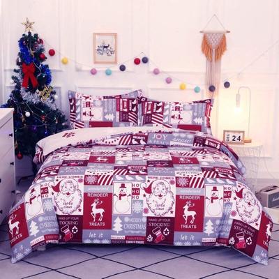 Weihnachts-Patchwork-Bettbezug-Set 200 x 200 cm mit 2 Kissenbezügen 50 x 75 cm,