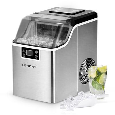 Euhomy - Eiswürfelmaschine Edelstahl, 24 Eiswürfel in 13 Minuten, 24kg/24H Eiswürfelmaschine