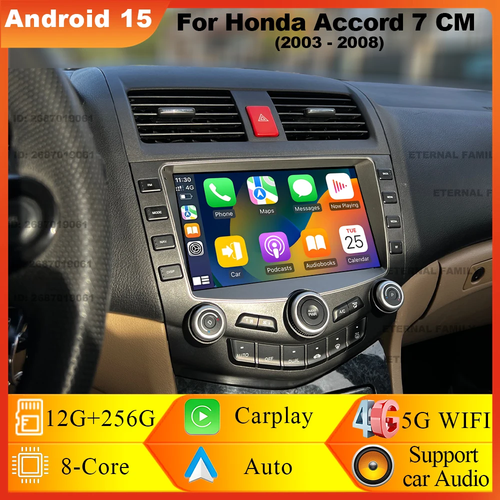 Android 15 pour Honda ACCORD 7 2003 2004 2005 2006 2007 autoradio multimédia lecteur vidéo Navigation GPS pas 2din DVD QLED écran
