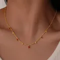 Chaîne de perles en Zircon rouge pour femmes, collier carré en forme de goutte d'eau, couleur or, tendance, chaîne de clavicule, bijoux cadeau pour filles