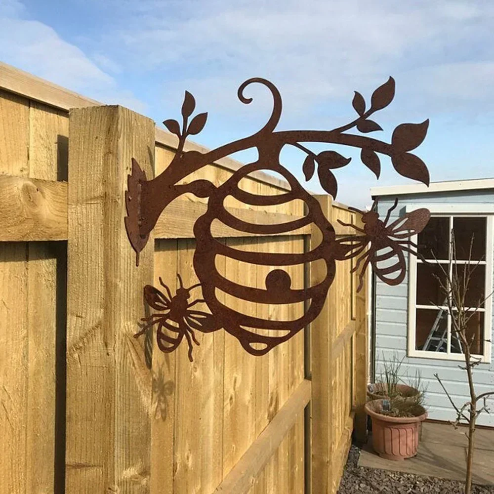 Décoration de jardin en métal nid d'abeille, Silhouette d'abeille, pendentif artistique, piquet extérieur, clôture, décoration de jardin créative, accessoires artisanaux