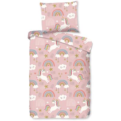 Babybettwäsche GOOD MORNING, rosa, B/L: 100cm x 135cm, , Renforcé, B/L: 60cm x 40cm, Renforcu00e9, Obermaterial: 100% Baumwolle, Bettwäsche, Baumwolle, Renforcé, Baby, Kind, Mädchen, Einhorn, Regenbogen, Rosa