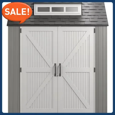 Resin Outdoor Storage Shed With Floor (7 x 7 Ft), Weather Resistant, Gray, Organization for