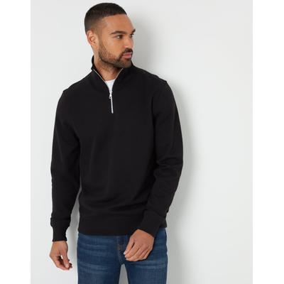 Threadbare Men's Black Pique Quarter Zip Funnel Neck Sweatshirt