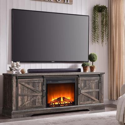 Farmhouse Fireplace TV Stand for 75'' TV, Rustic Entertainment Center