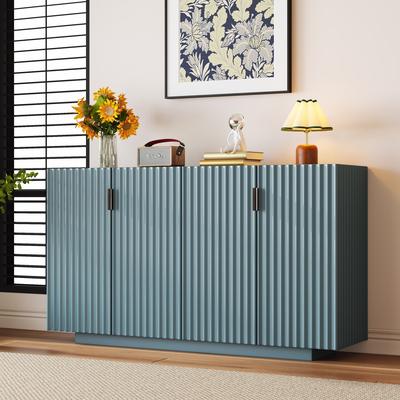 Elegant 4-Door Buffet Cabinet with Ample Storage Space and Wave Design for Home and Kitchen Use