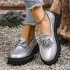 Kette Dekor Silber Loafer für Frauen Plattform PU Leder Casual Schuhe Frau Frühling Sommer Komfort Slip On Wohnungen Schuhe Plus Größe