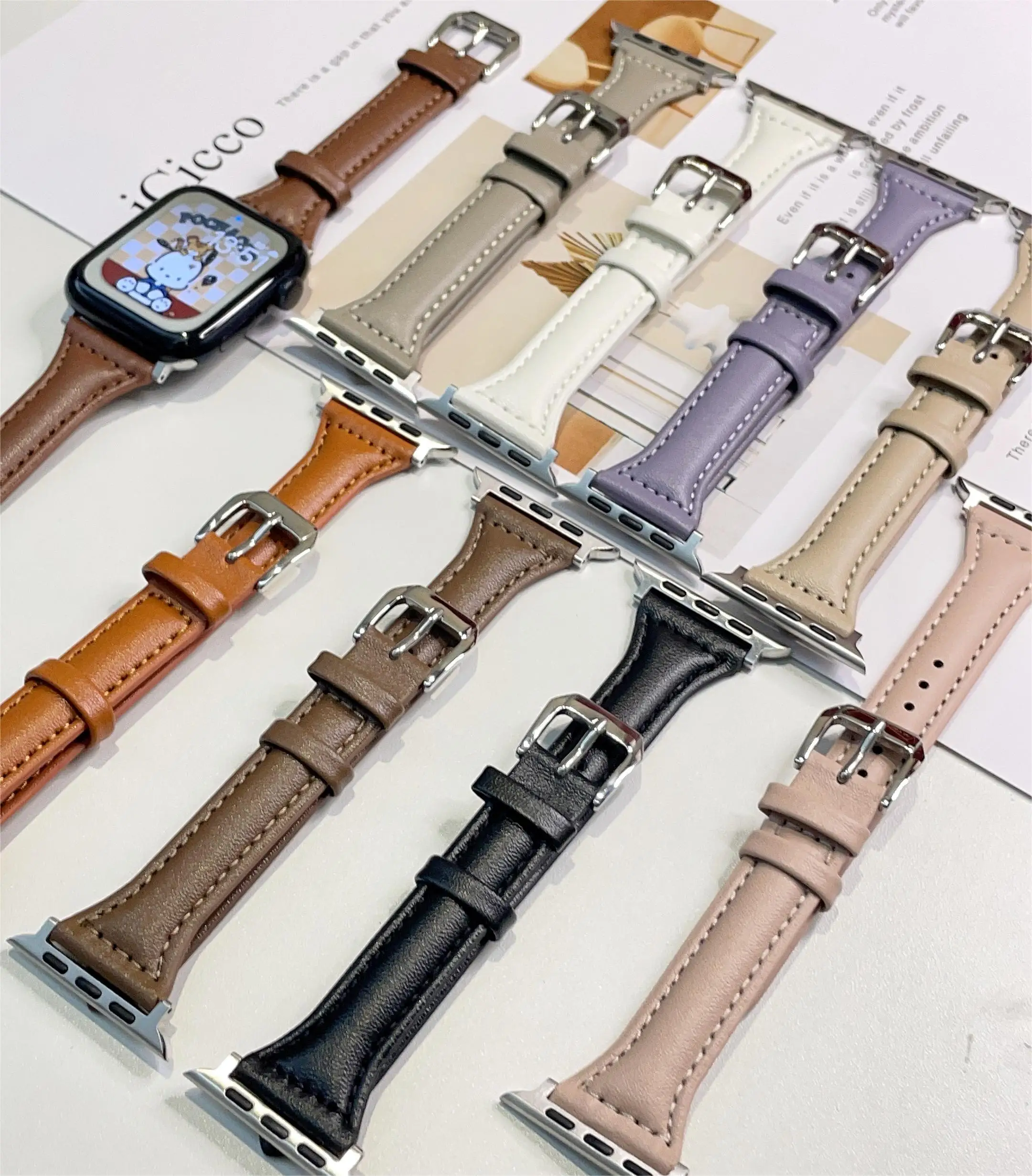 Für Apple Watch Ultra 2 49 mm 6 SE 40 mm 44 mm 8 41 mm 45 mm Band Slim Lederarmband für iWatch 9 8 7 5 38 mm Bänder Damen Image