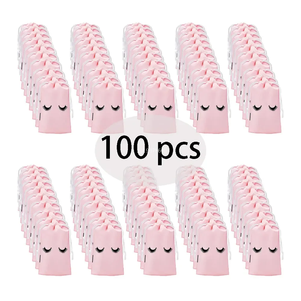 50/100 Wimpern Nachsorge Taschen Kunststoff Kordelzug Wimpern Tasche Kulturbeutel Make-Up Tasche Kosmetik Reise Schönheit Liefert Geschenk Verpackung Image