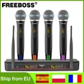 FREEBOSS Microfono wireless a 4 canali con custodia IR UHF Microfono portatile a frequenza multipla Trasmettitore dinamico XLR Karaoke FB-U200