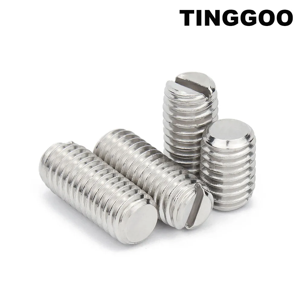 2/50X M1.2 M1.4 M1.6 M2 M2.5 M3 M4 M5 M6 M8 M10 M12 GB73 304 Acciaio inossidabile con intaglio Punta piatta Estremità senza testa Vite di fissaggio