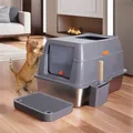 Lettiera per gatti in acciaio inossidabile XXL Vassoio per lettiera per gatti chiuso con coperchio Lettiera grande WC a parete alta facile da pulire