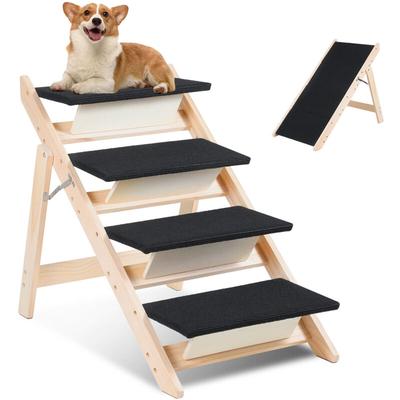 Hundetreppe 2 in 1 Hunderampe Faltbar aus Holz Einstiegshilfe fürs Bett Sofa Auto Haustiertreppe Image