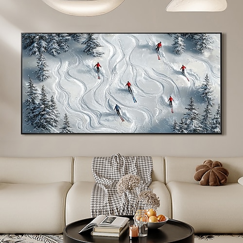 handgefertigtes Original-Skigemälde, Ölgemälde auf Leinwand, abstrakte Textur, Winterlandschaft, Gemälde, Wandkunst für die Inneneinrichtung mit gespanntem Rahmen/ohne Innenrahmen Image