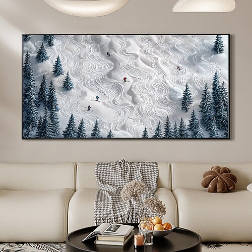 handgefertigtes Original-Skigemälde, Ölgemälde auf Leinwand, abstrakte Textur, Winterlandschaft, Gemälde, Wandkunst für die Inneneinrichtung mit gespanntem Rahmen/ohne Innenrahmen Image