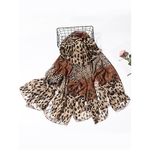 leichter Chiffonschal mit Leopardenmuster – stilvoller Wickelschal mit Tiermuster für Damen, perfekt für die Freizeit, auf Reisen und zu jeder Jahreszeit Image